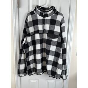 Chic Soul Womens 1/4 Snap Fleece Pullover Size 2XL Black/White Plaid